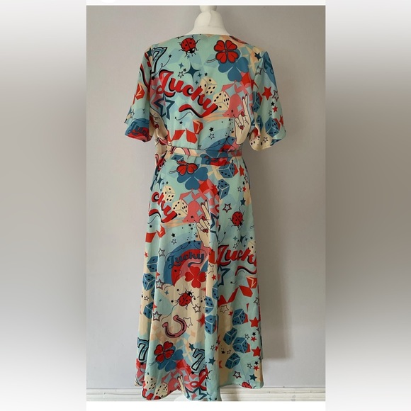 Never Fully Dressed Lucky Angel Zsa Zsa Contrast Wrap Midi Dress UK 14 - Picture 3 of 5